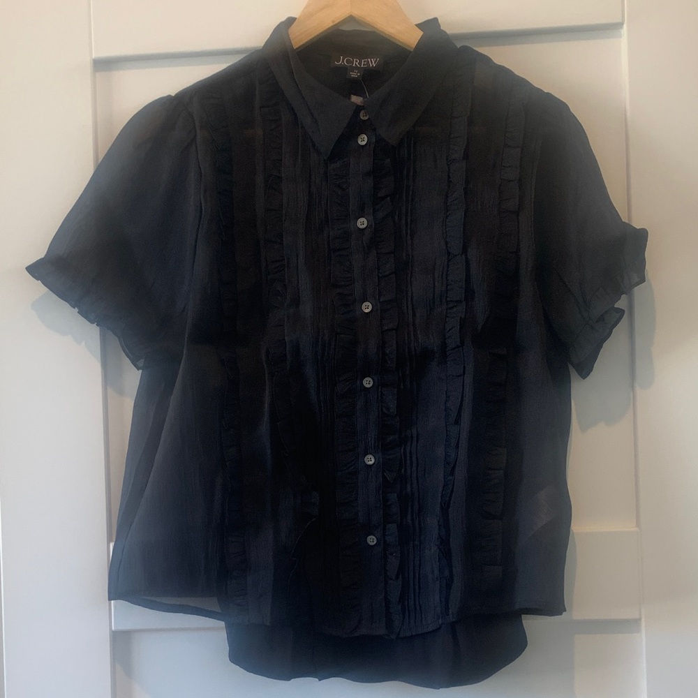 NWT J. Crew Midnight Ruffle Short Sleeve Shirt